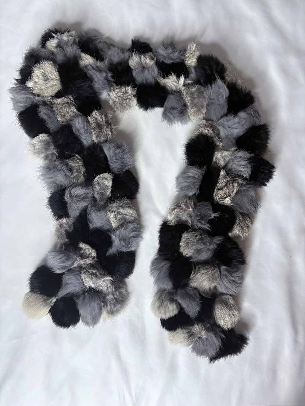 Fur Pom Scarf in Black & Gray